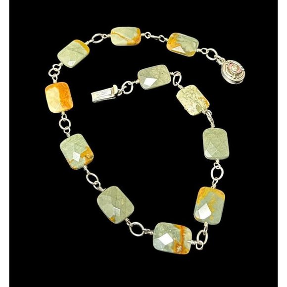 Vintage Southwestern Sterling Silver and Jasper Beaded Necklace Rectangle - Picture 3 of 7